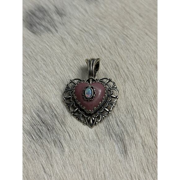 Carolyn Pollack Relios Sterling Silver Pink Rhodochrosite Opal Heart Pendant - Picture 12 of 13